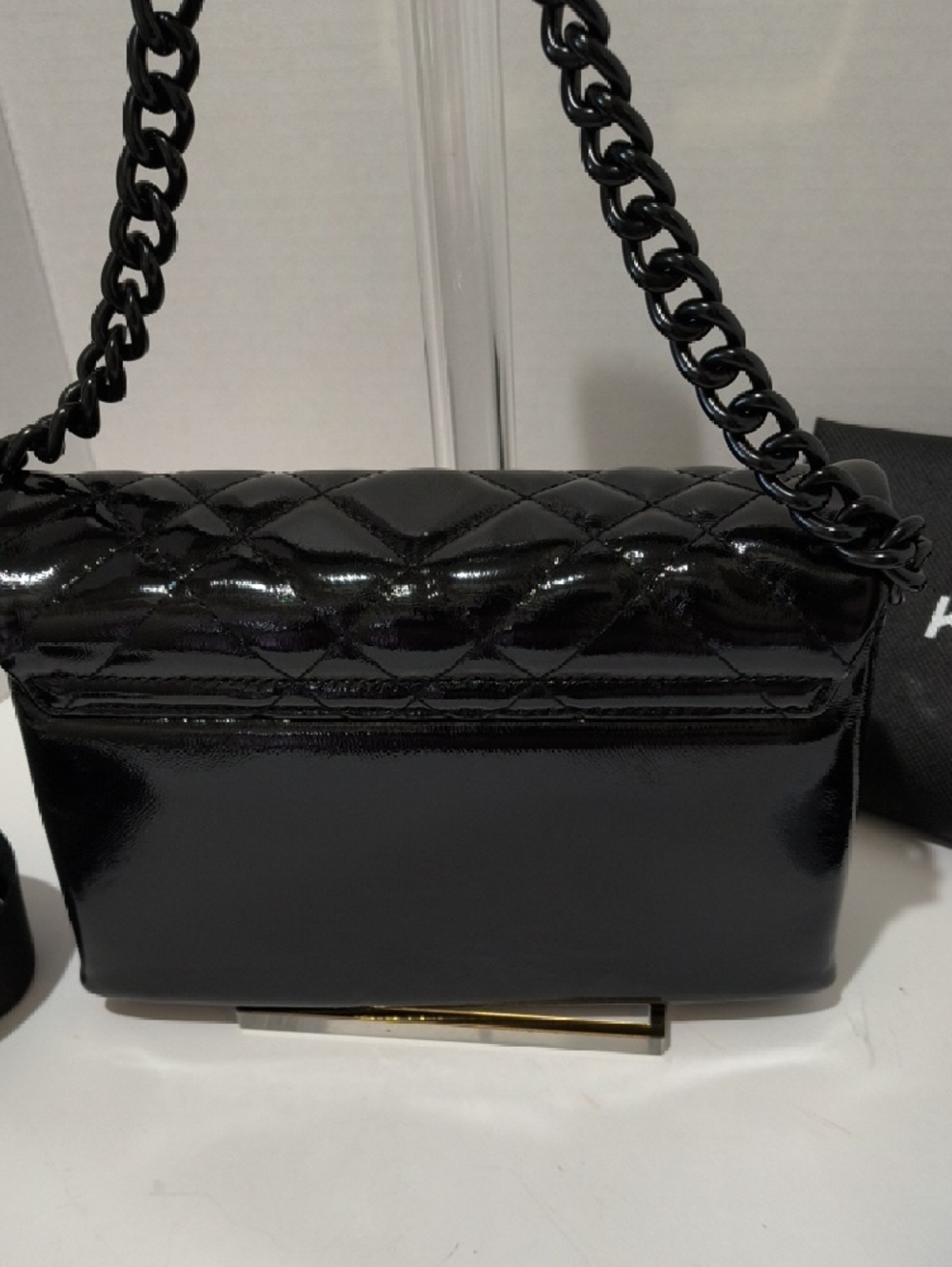Kurt Geiger Black Quilted Patent Shoulder Bag with Chain And Crossbody Strap - Picture 4 of 17
